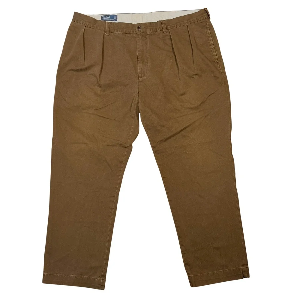 Polo Ralph Lauren Chino Pants Men 42x30 Brown Pleated Classic Fit Casual Pony